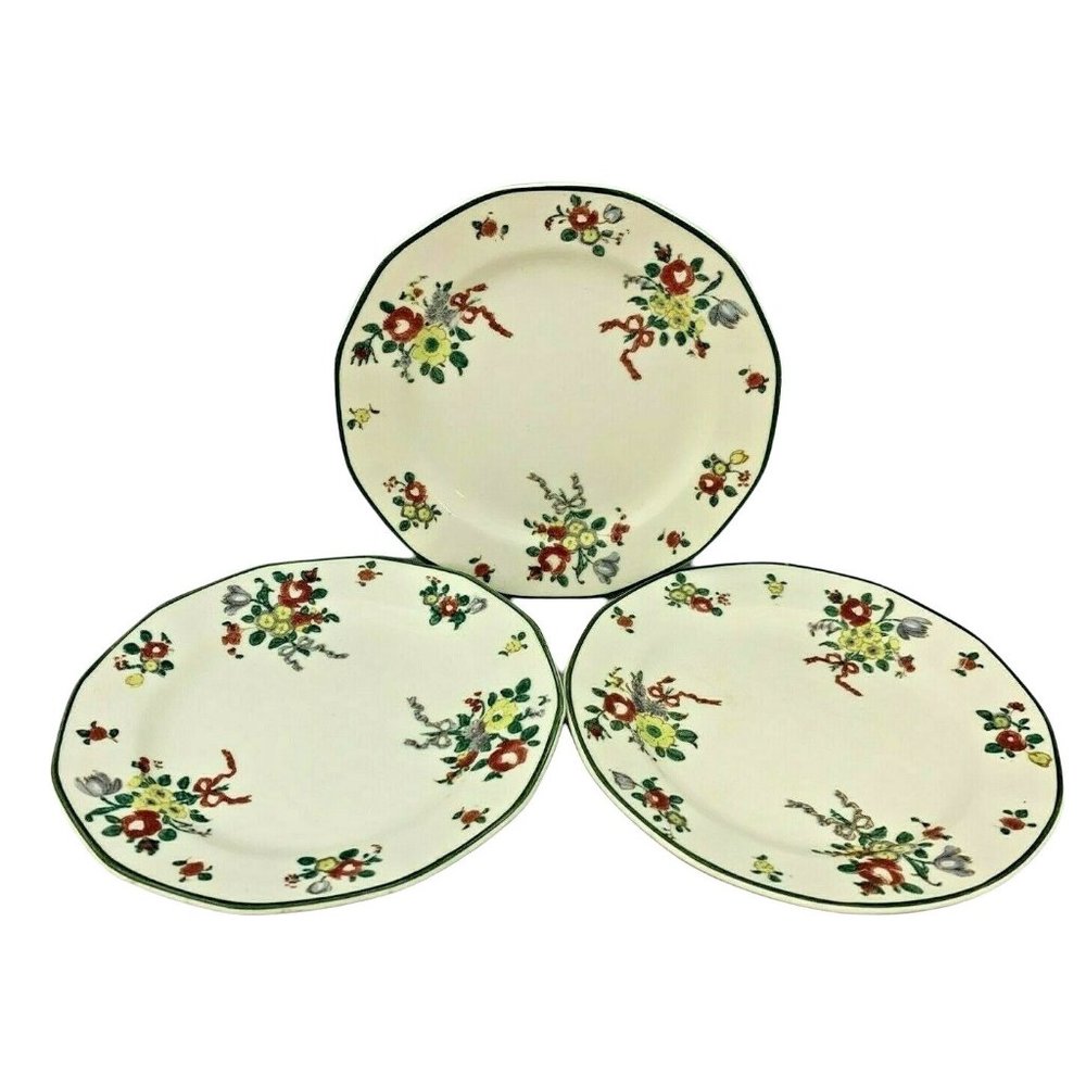 Royal Doulton Old Leeds Sprays 3 Bread & Butter Plates Green Backstamp 6.5"